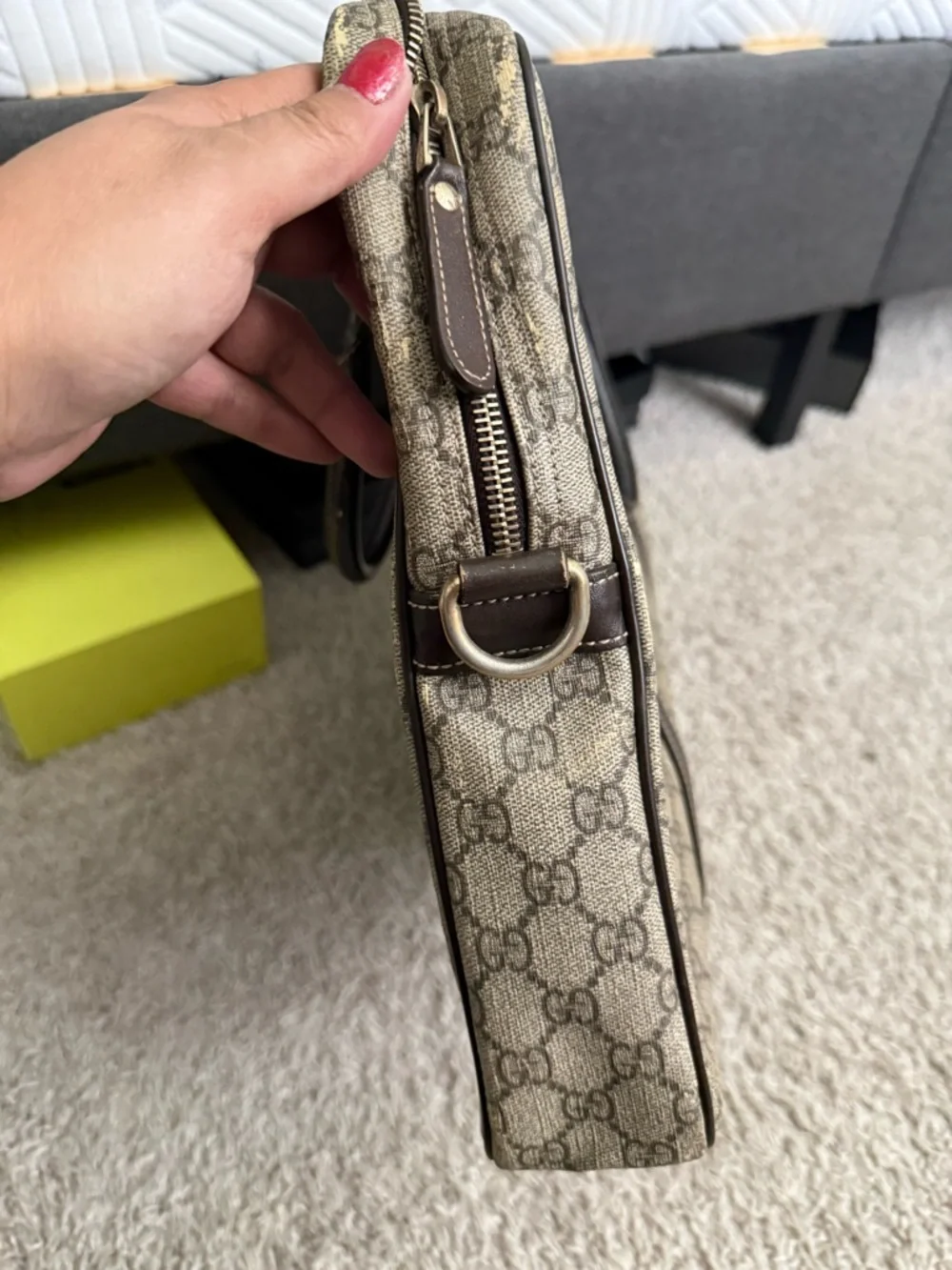 Gucci Beige Monogram Canvas Laptop Briefcase with Brown Trim